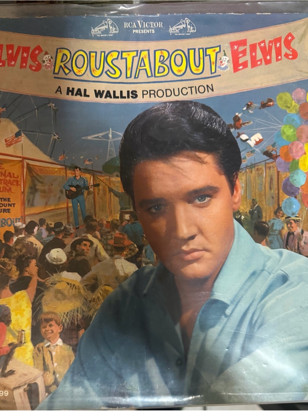 Elvis Roustabout Vintage Album, I got Lucky & GI Blues vinyl records. Set of 3
